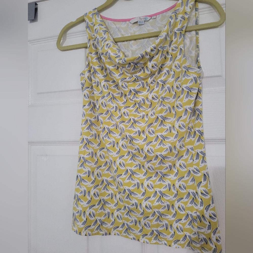 Boden Womens Feather Print Cowl Neck Stretchy Sleeveless Tank Top Size 2